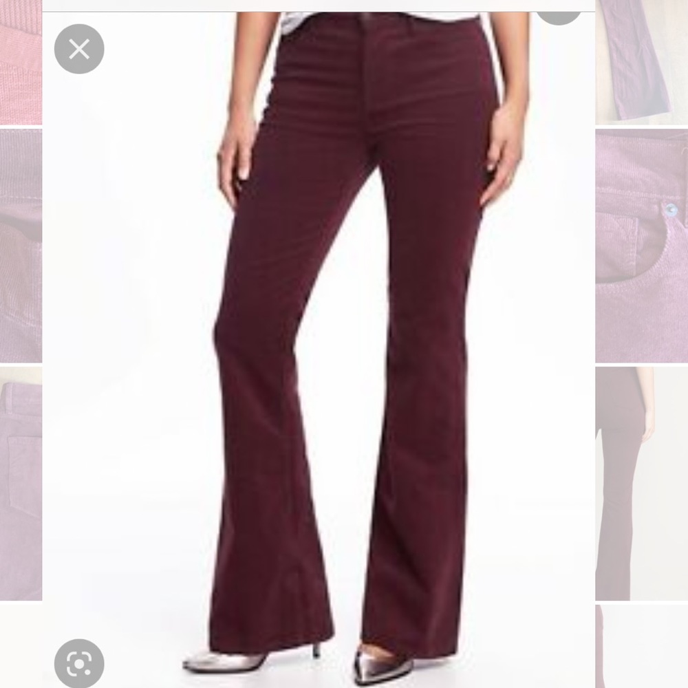 Old Navy Vintage High Rise Flare Corduroy Pants Womens 14 Tall in Plum